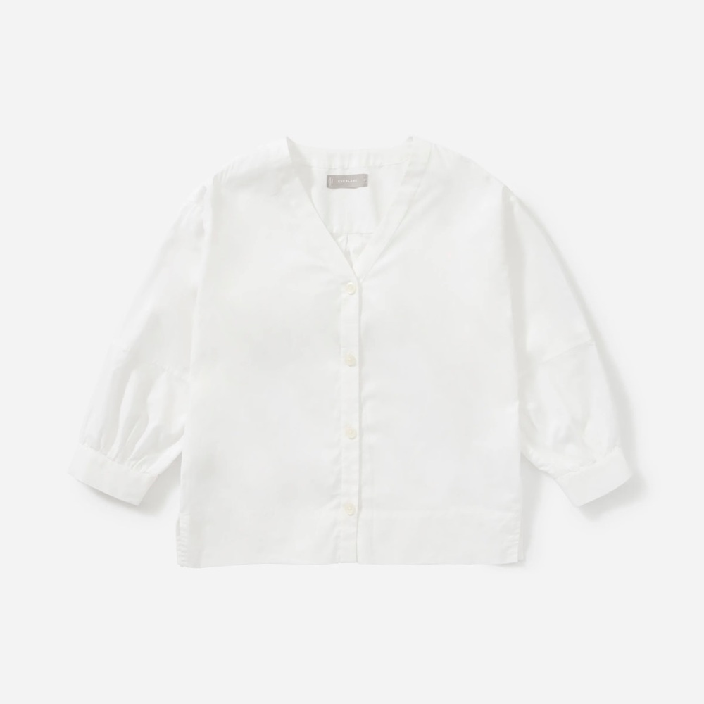 Everlane White Silky Cotton Lantern Top